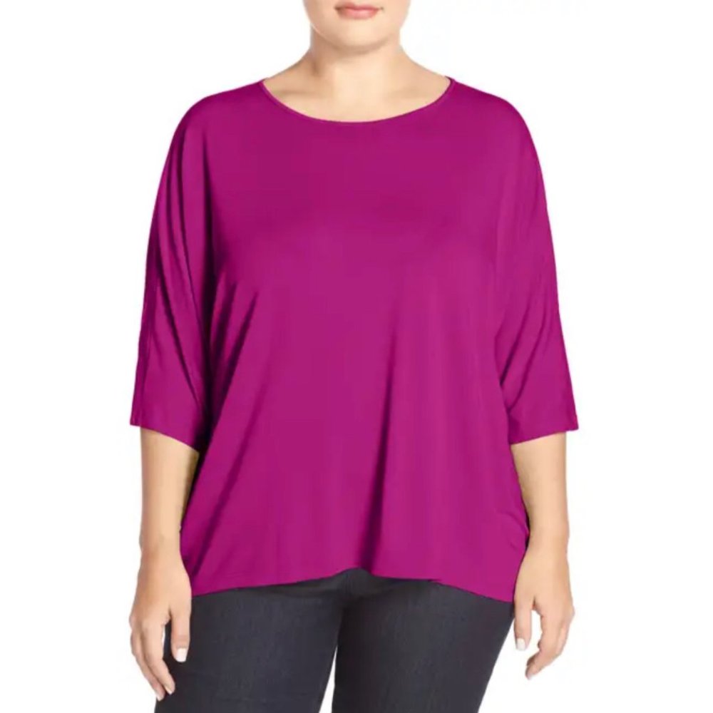 Eileen Fisher 3X Ballet Neck Jersey Top Red/Pink